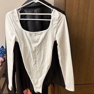 Backless White Long Sleeve Bodysuit